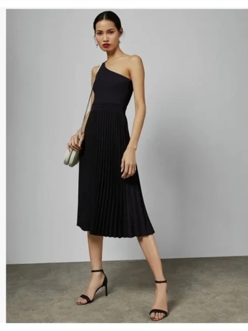Ted Baker black pleated one sided midi dress